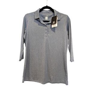 Moheen Cool Dri Polo Shirt Womens M Blue Gray 3/4 Sleeve Athletic Golf NWT